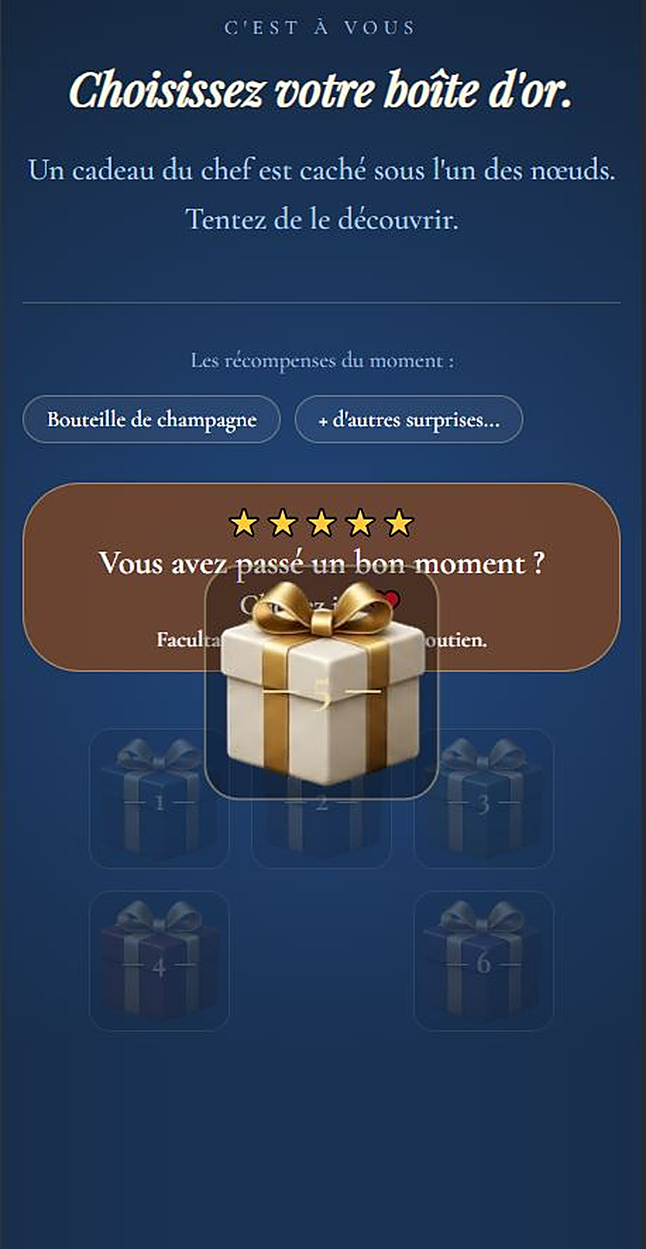 Écran de sélection de la boîte